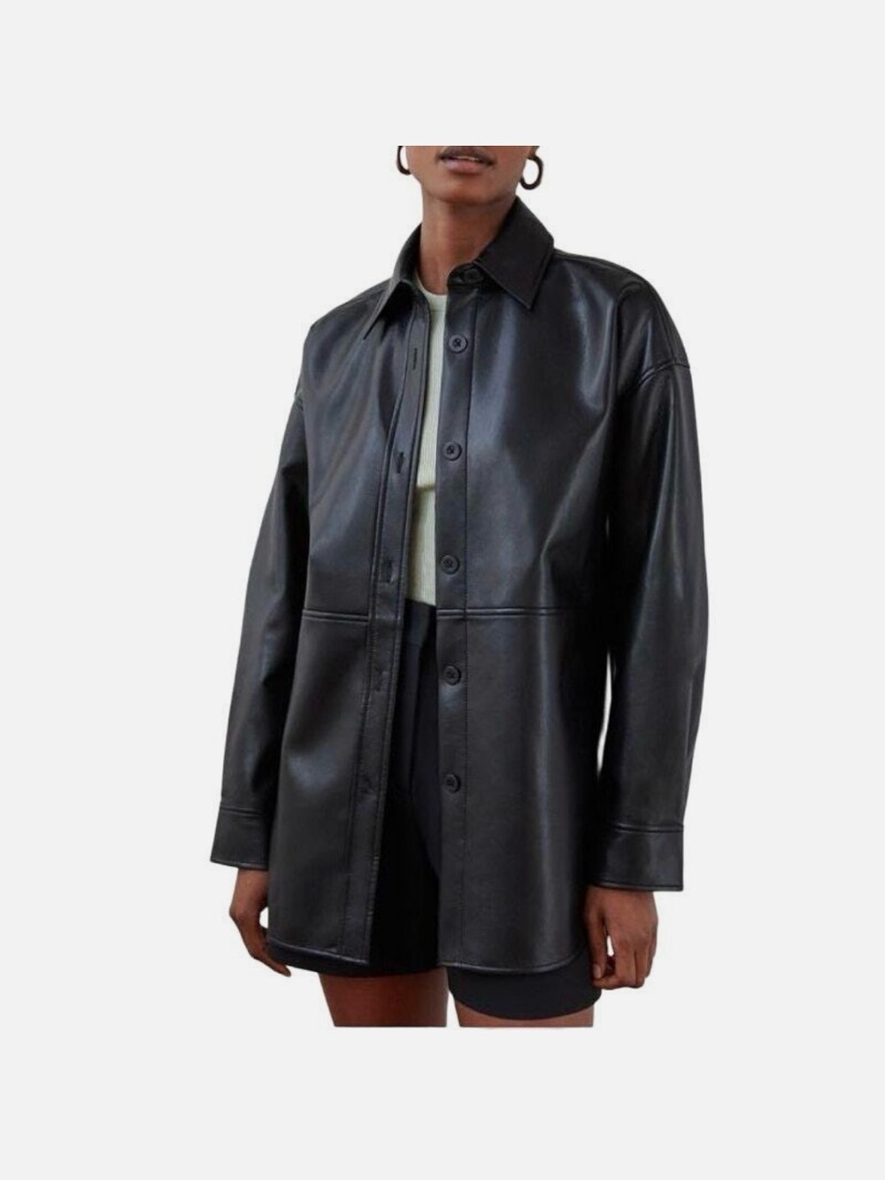 Babaton Black Faux Leather Button-Up Shacket